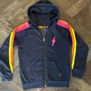 Aviator Nation kids 12 navy hoodie with neon stripes